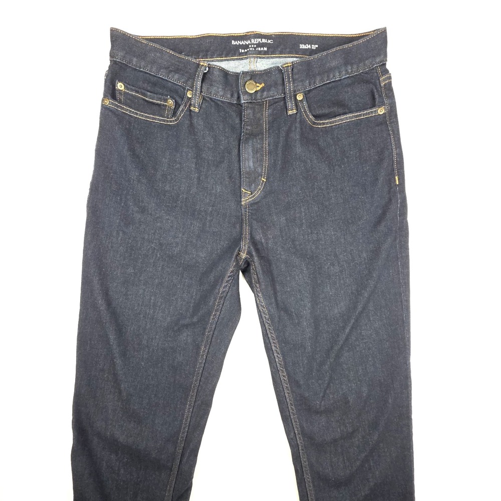 Banana Republic Mens Travel Jeans 33x34 (32") Slim Straight Fit Denim Dark Blue - Picture 3 of 12